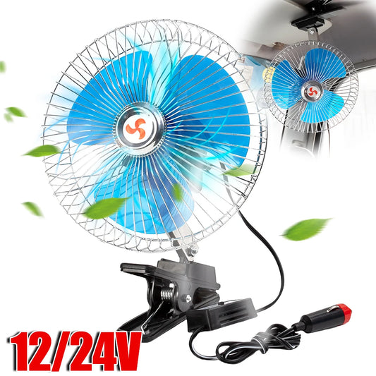 Car Fan Truck Vehicle 12/24V Clip On Fan Air Circulator Ventilator Portable Mini Fan Low Noise Strong Wind Car Air Conditioning